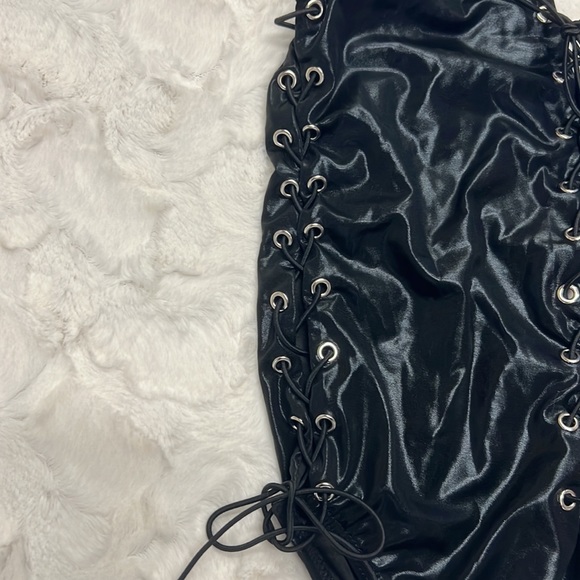 OMG Swimwear One Piece Shiny Black Sexy Tie‎ Up SwimSuit Sz M - Picture 3 of 7